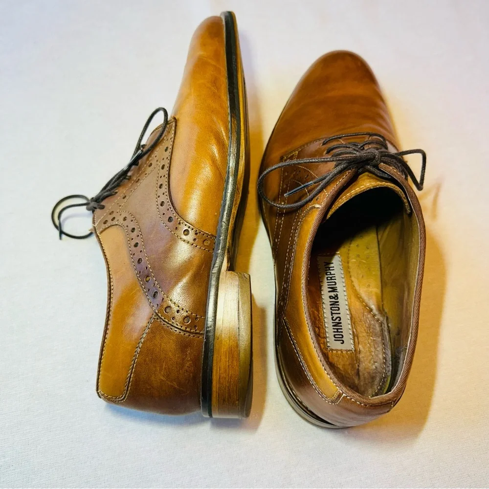 JOHNSTON & MURPHY BROWN LEATHER MENS OXFORD DRESS SHOE : GOOD COND